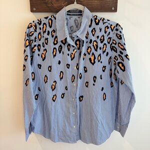Scotch & Soda Leopard Pinstripe‎ Button Down Shirt Small
